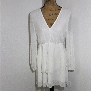 White V-Neck Layered Dress